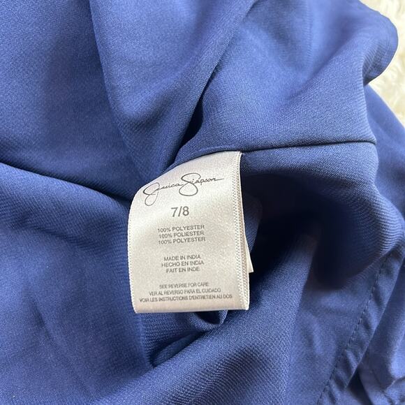 Jessica Simpson navy blue and floral collar a line dress, size 7 8 - Picture 8 of 9